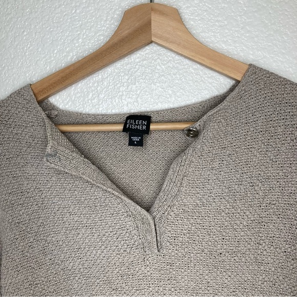 Eileen Fisher Silk Blend Knitted Ivory Sweater Women's Large Long Sleeves V neck - Picture 5 of 16